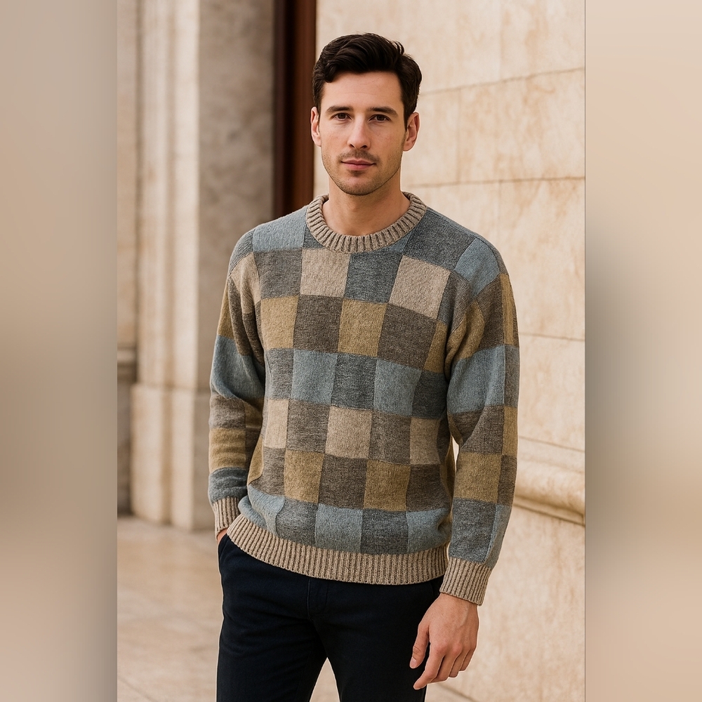 Norm Thompson Colorblock  Men's Crewneck Patchwork Electic Grandpa XL Sweater
